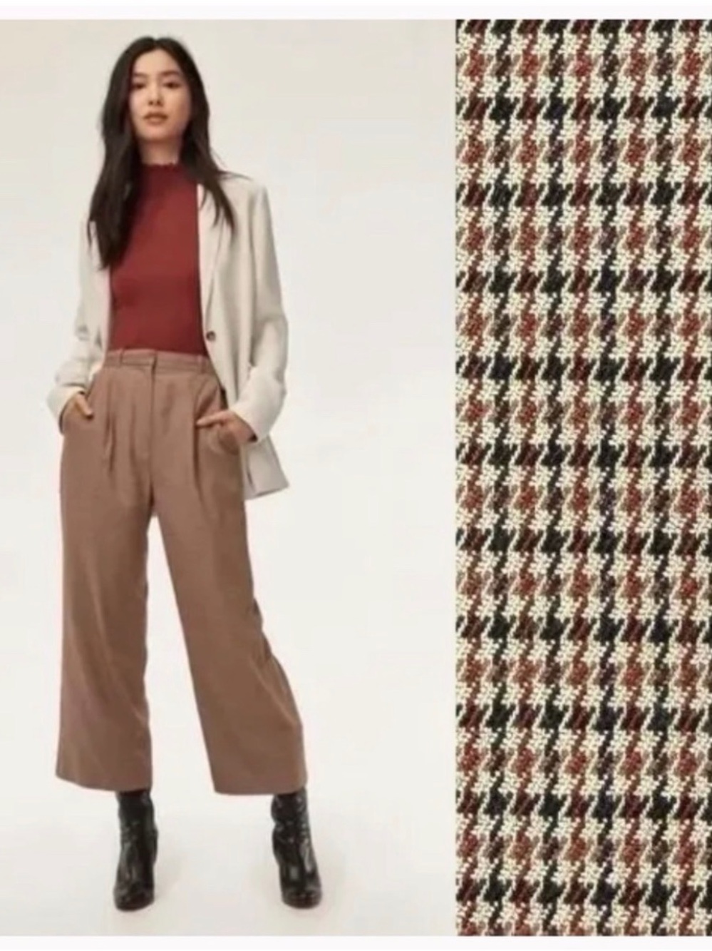 Aritzia Aurel High Rise Wide Leg Preppy Houndstooth Trouser